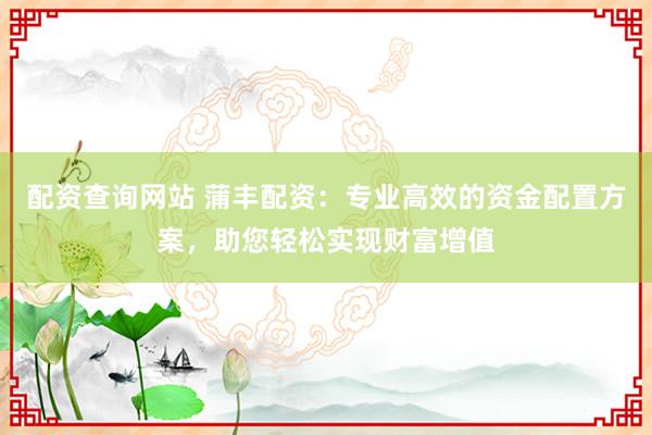 配资查询网站 蒲丰配资：专业高效的资金配置方案，助您轻松实现财富增值