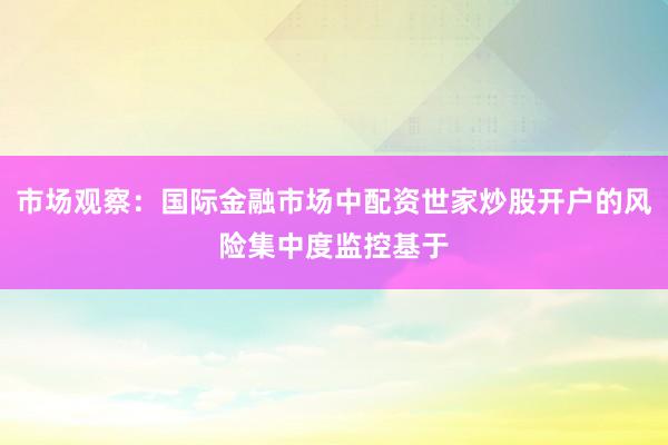 市场观察：国际金融市场中配资世家炒股开户的风险集中度监控基于
