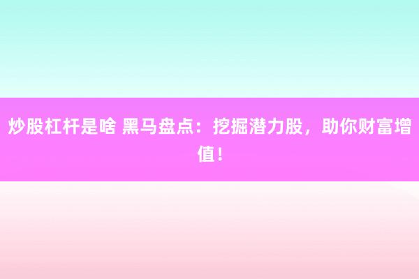 炒股杠杆是啥 黑马盘点：挖掘潜力股，助你财富增值！