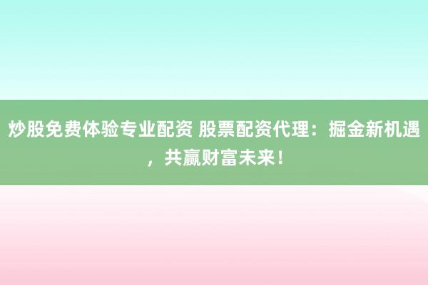 炒股免费体验专业配资 股票配资代理：掘金新机遇，共赢财富未来！